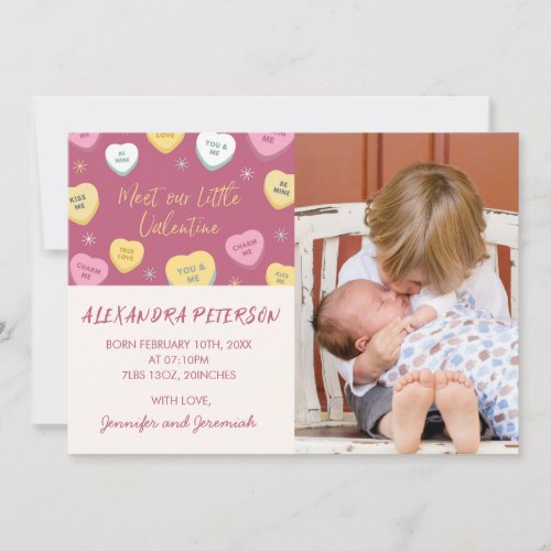 Valentines birth announcement colorful candy heart