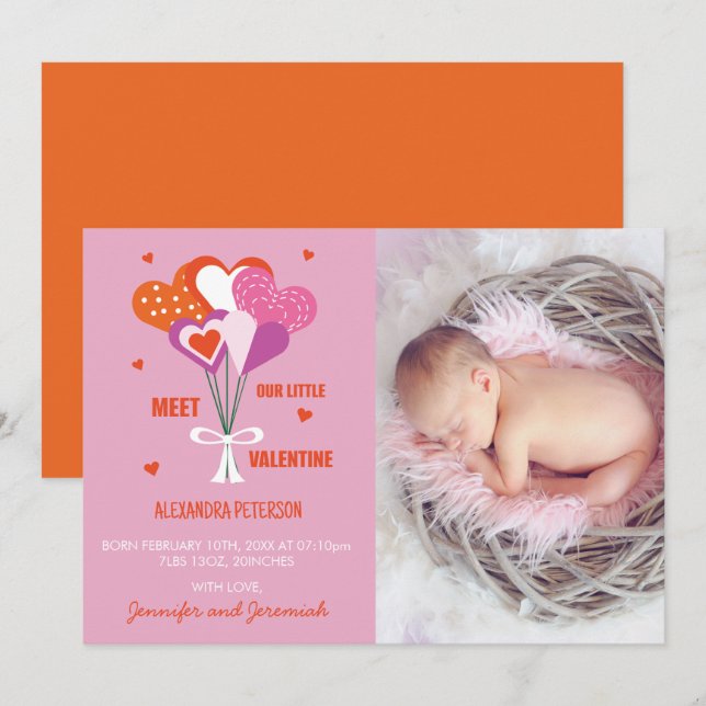Valentines birth announcement Cute Hearts Bouquet (Front/Back)
