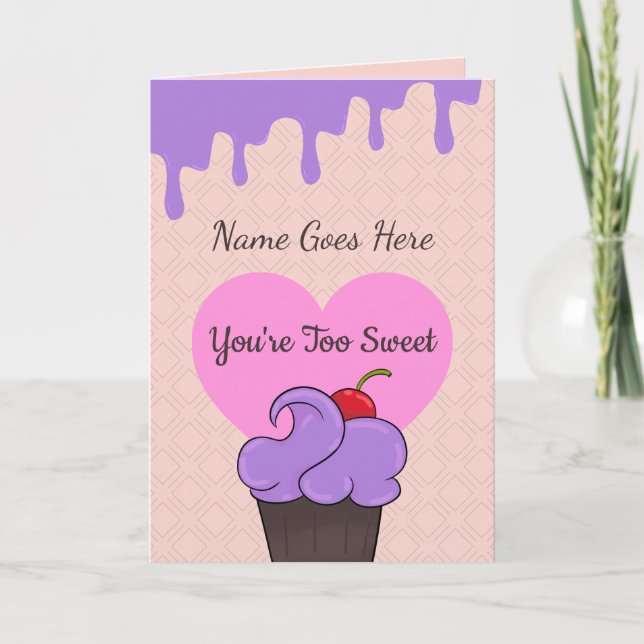 Valentines Birthday Love Hearts Sweet Cupcake Card (Front)