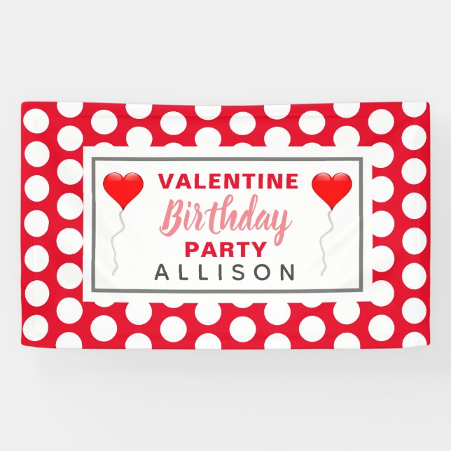 Valentines Birthday Party Red Hearts Personalized Banner (Horizontal)