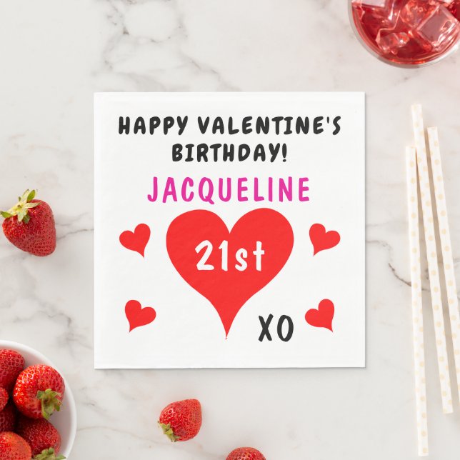 Valentine's Birthday Red Hearts Name Napkins (Insitu)
