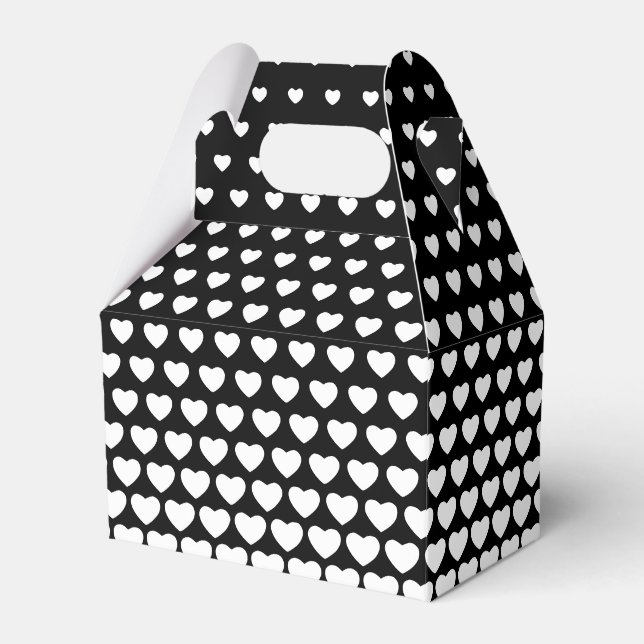 Valentines Black and White Heart Shape Pattern Favor Boxes (Front Side)