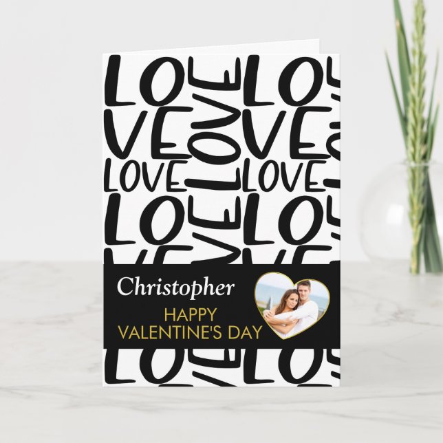 Valentines Black and White Minimalist Heart Photo Card (Front)