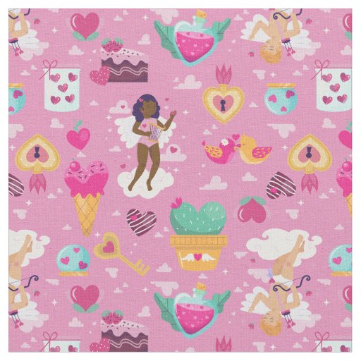 valentines black cherub african angel harp arrow  fabric