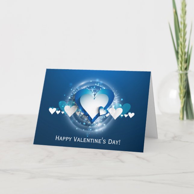 Valentine's Blues White Hearts - Customize Holiday Card (Front)