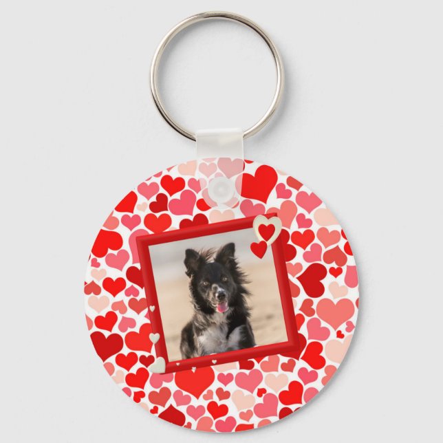 Valentines Border Collie Dog Hearts Keychain (Front)