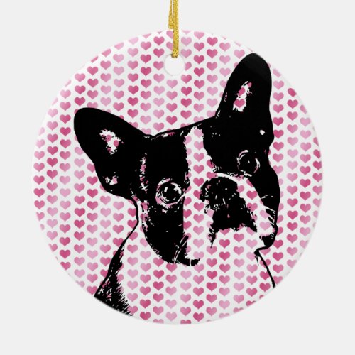 Valentines _ Boston Terrier Silhouette Ceramic Ornament