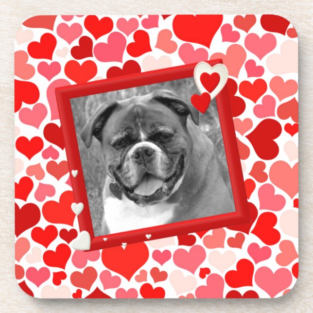 Valentines Boxer Dog Hearts Drink Coaster (Front)