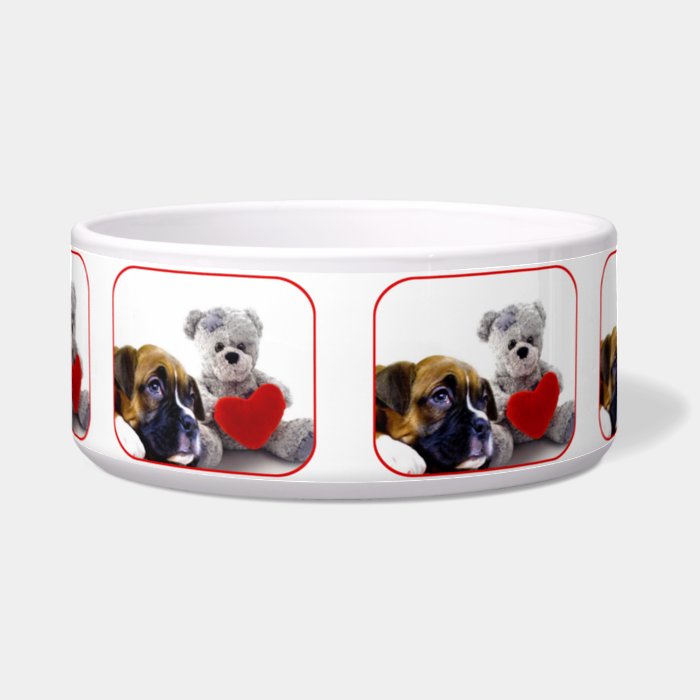 Valentine's boxer puppy dog water bowl