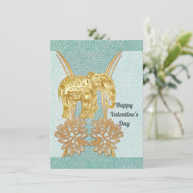 Valentine's Boyfriend Teal Blue Gold Elephant Card (Standing Front)