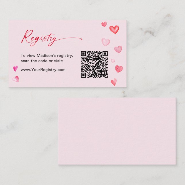Valentine's Bridal Shower QR Code Registry Enclosure Card (Front/Back)