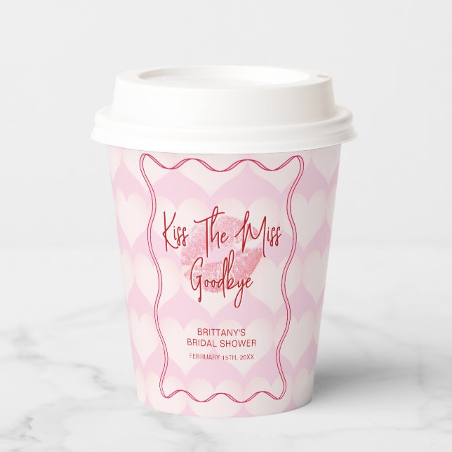 Valentines Bridal Shower Squiggly Border Pink Paper Cups (Front)