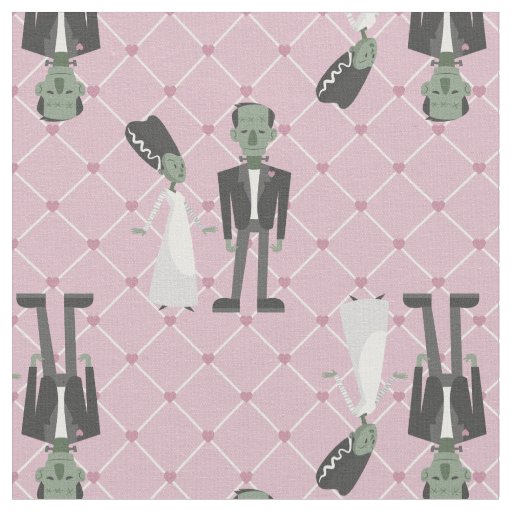 valentines bride frankenstein monster pink hearts fabric