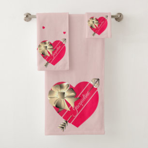 Valentine's Bronze Pink Hearts Towel
