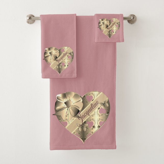 Valentine's Bronze Pink Hearts Towel (Insitu)