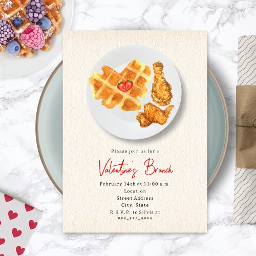 Valentines Brunch Chicken  Waffles Party Invitation