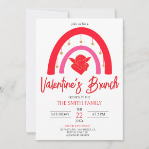 Valentine's Brunch Red rainbow & Cupid  Invitation