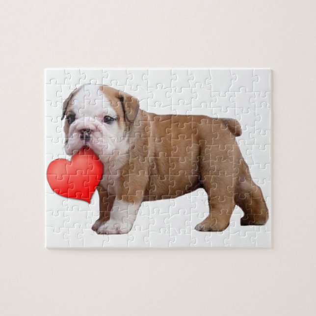 Valentine's bulldog puppy jigsaw puzzle (Horizontal)