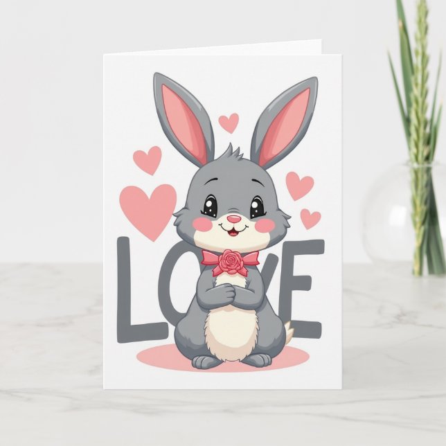 Valentines Bunny Love Hearts Card (Front)
