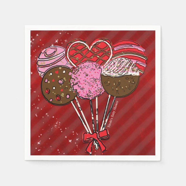 Valentine's Cake Pop Modern Chic Birthday Party Paper Napkins (Front)