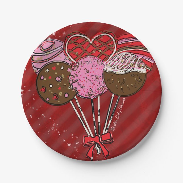 Valentine's Cake Pops Modern Chic Birthday Party Paper Plates (Front)