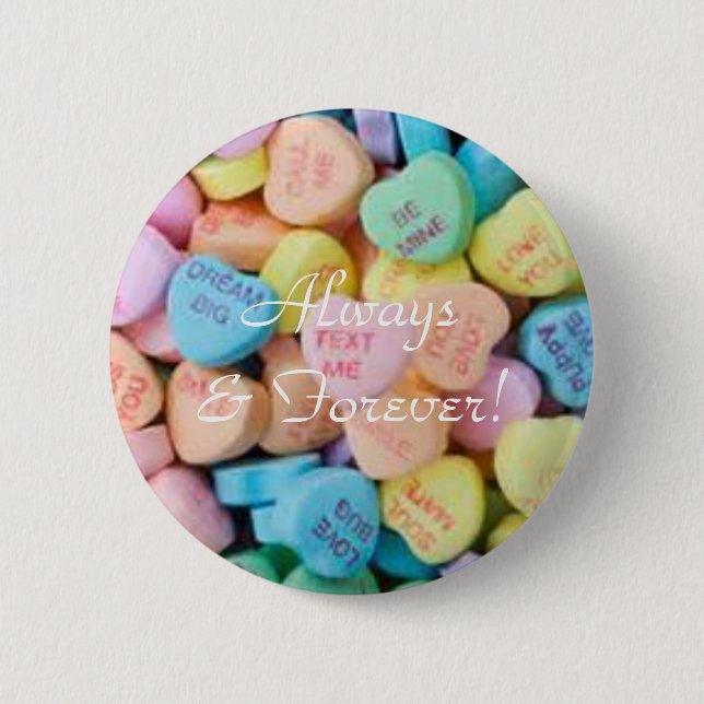 Valentine's candy conversation hearts button (Front)