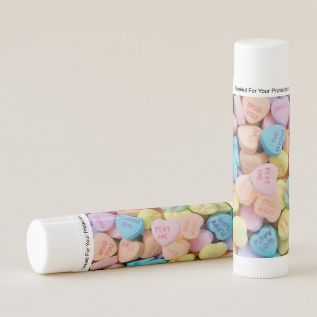 Valentine's candy conversation hearts lip balm (Front)