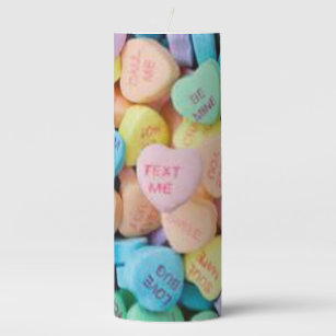 Valentine's candy conversation hearts pillar candle