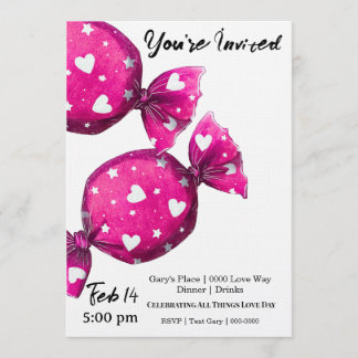 Valentines Candy Covered in Hearts Party Invitation