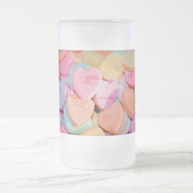 VALENTINE'S CANDY HEARTS FROSTED GLASS BEER MUG (Center)