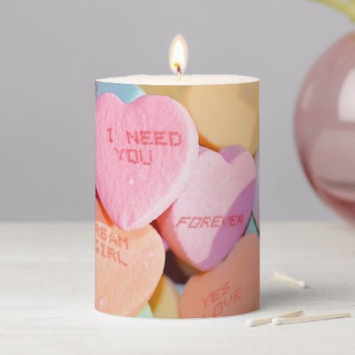 VALENTINES CANDY HEARTS  PILLAR CANDLE