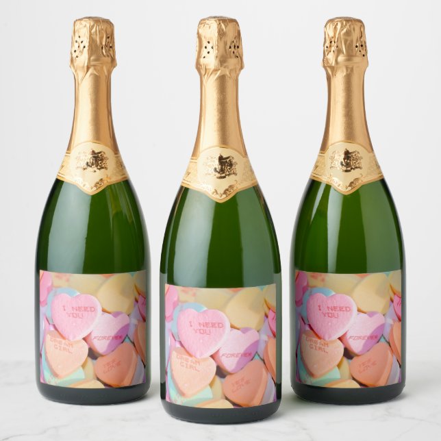 VALENTINE'S CANDY HEARTS  SPARKLING WINE LABEL (Bottles)