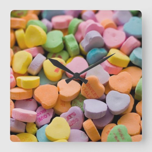 VALENTINES CANDY HEARTS  SQUARE WALL CLOCK