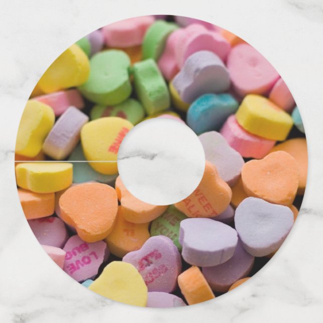 VALENTINE'S CANDY HEARTS  WINE GLASS TAG (Front)