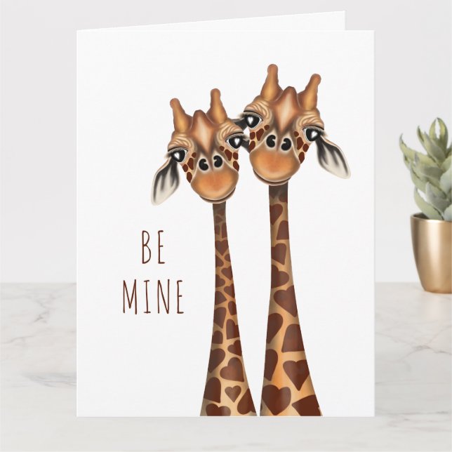Valentines Card - 'Be Mine' Loving Giraffes (Small Plant)