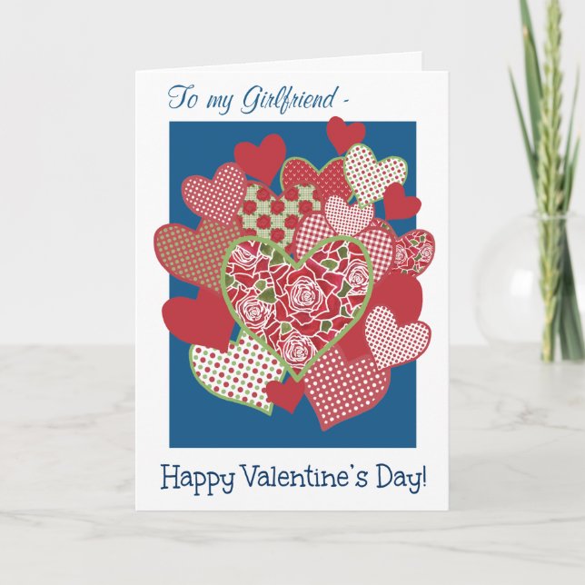 Valentine's Card for Girlfriend, Hearts, Roses (Front)