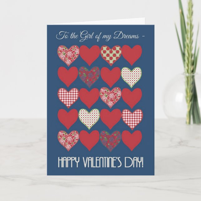 Valentine's Card, Girl of my Dreams, Hearts, Roses Holiday Card (Front)