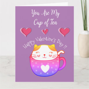Valentine's Card with a cat inside a tea cup
