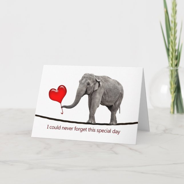 Valentine's card with tightrope walking elephant (Front)