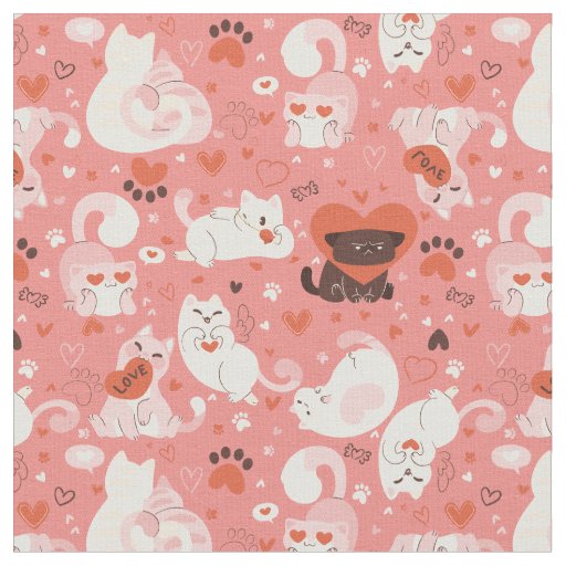 valentines cat heart cute paws whimsical adorable fabric