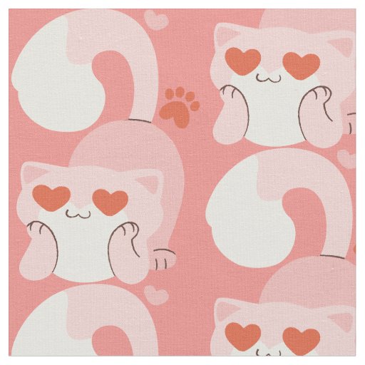 valentines cat heart cute whimsical adorable  fabric