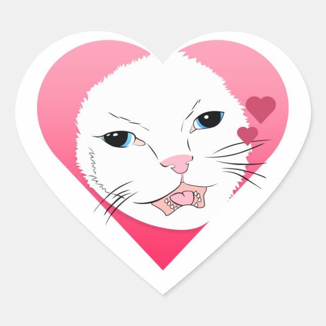 Valentine's Cat Heart Illustration Sticker (Front)