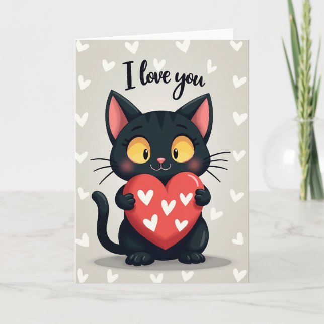 Valentines Cat Love You Card (Front)