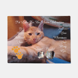 Valentine's Cat Pawprint Humor Cat Photo Doormat