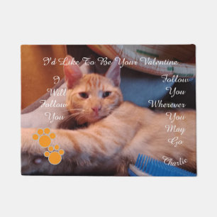 Valentine's Cat Pawprint Humor Cat Photo Doormat