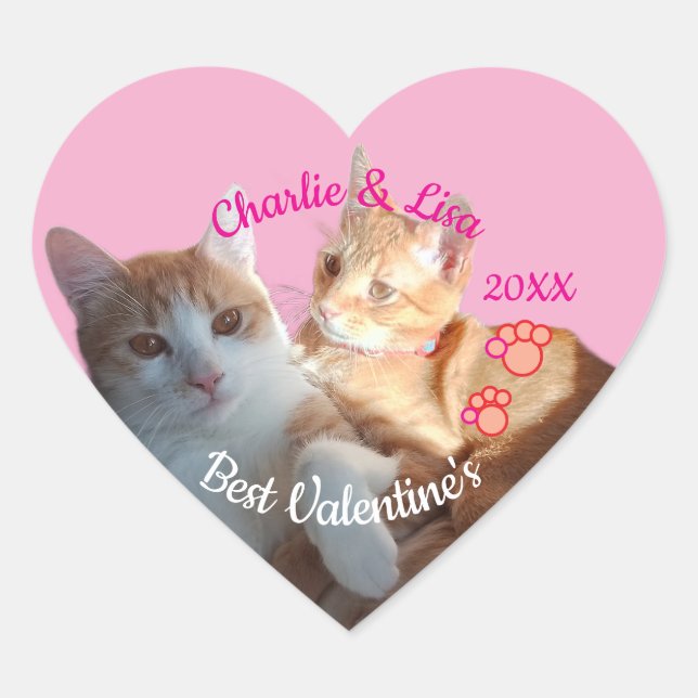 Valentine's Cat Paws Text Heart Sticker (Front)