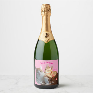 Valentine's Cat Paws Text Sparkling Wine Label