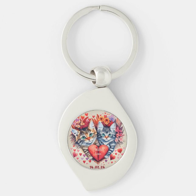 Valentines cats with heart keychain (Front)