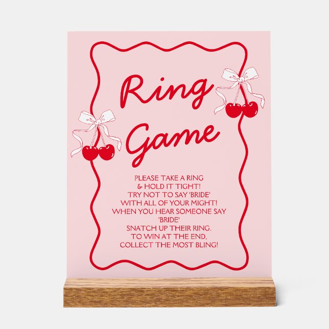 Valentines Cherry Bridal Shower Ring Game Acrylic Sign (Creator Uploaded)