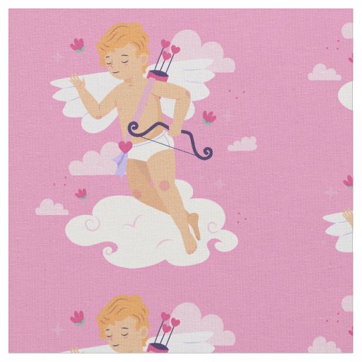 valentines cherub angel bow arrow hearts clouds fabric